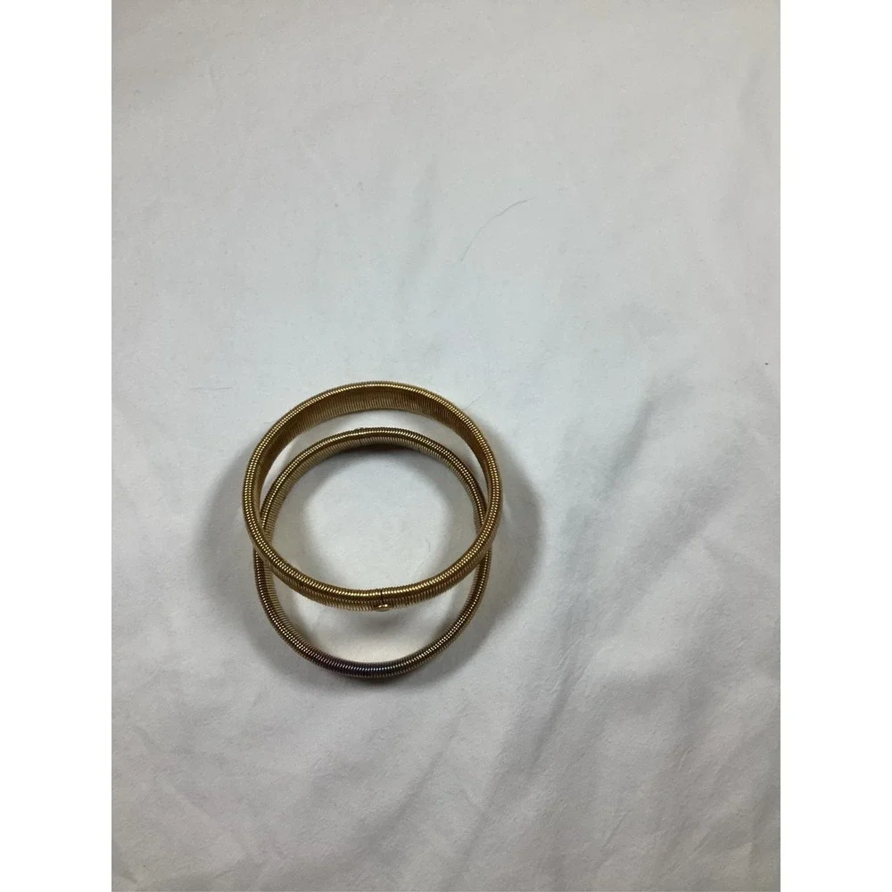 Gold Tone Ribbed Coil Stretch‎ Bangle Bracelet Stackable Set